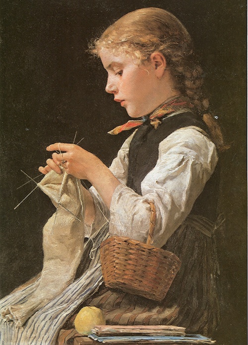Albert Anker: "Strickendes Mädchen" von 1884, Quelle: Wikimedia Commons
